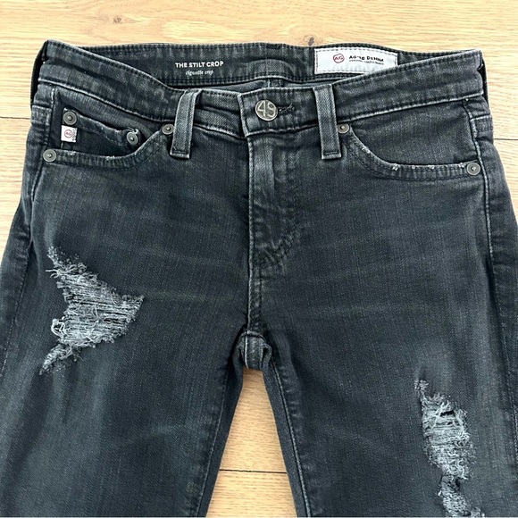 AG Adriano Goldschmied Stilt Cigarette Crop Jeans Distressed Black Rinse Size 24 - Picture 4 of 14